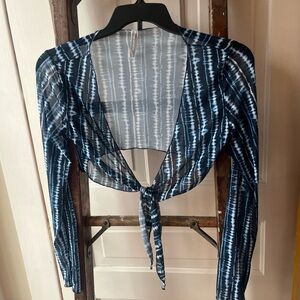 Refuge Blue Tie-Dye Sheer Long Sleeve Top
